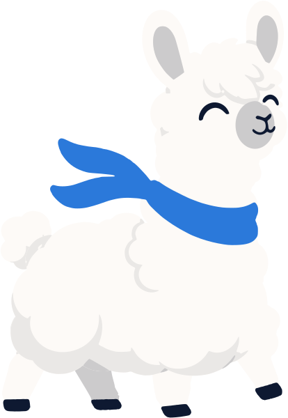 Terry the llama in a blue scarf